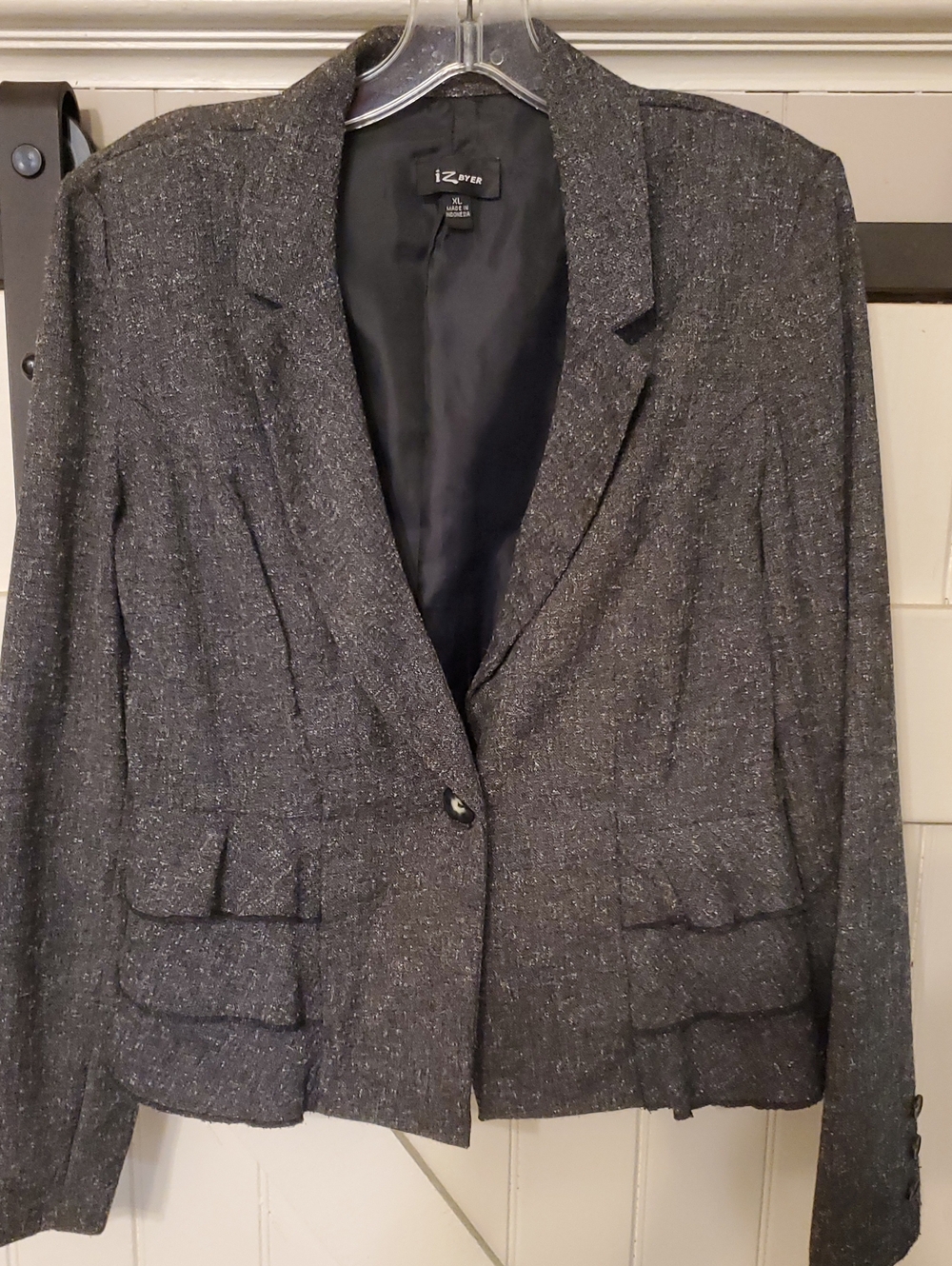 Iz Byer Charcoal Tweed One-Button Blazer